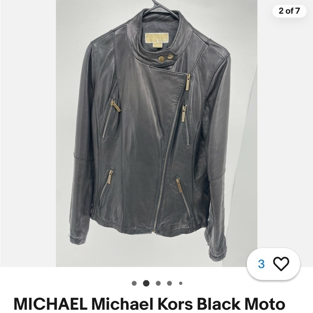Michael Kors Black Leather Moto Jacket with Asymmetrical Zipper